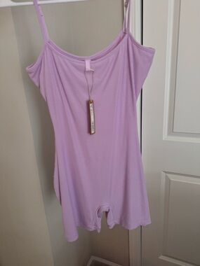 SKIMS Lavender Ribbed Spaghetti-Strap Romper Top